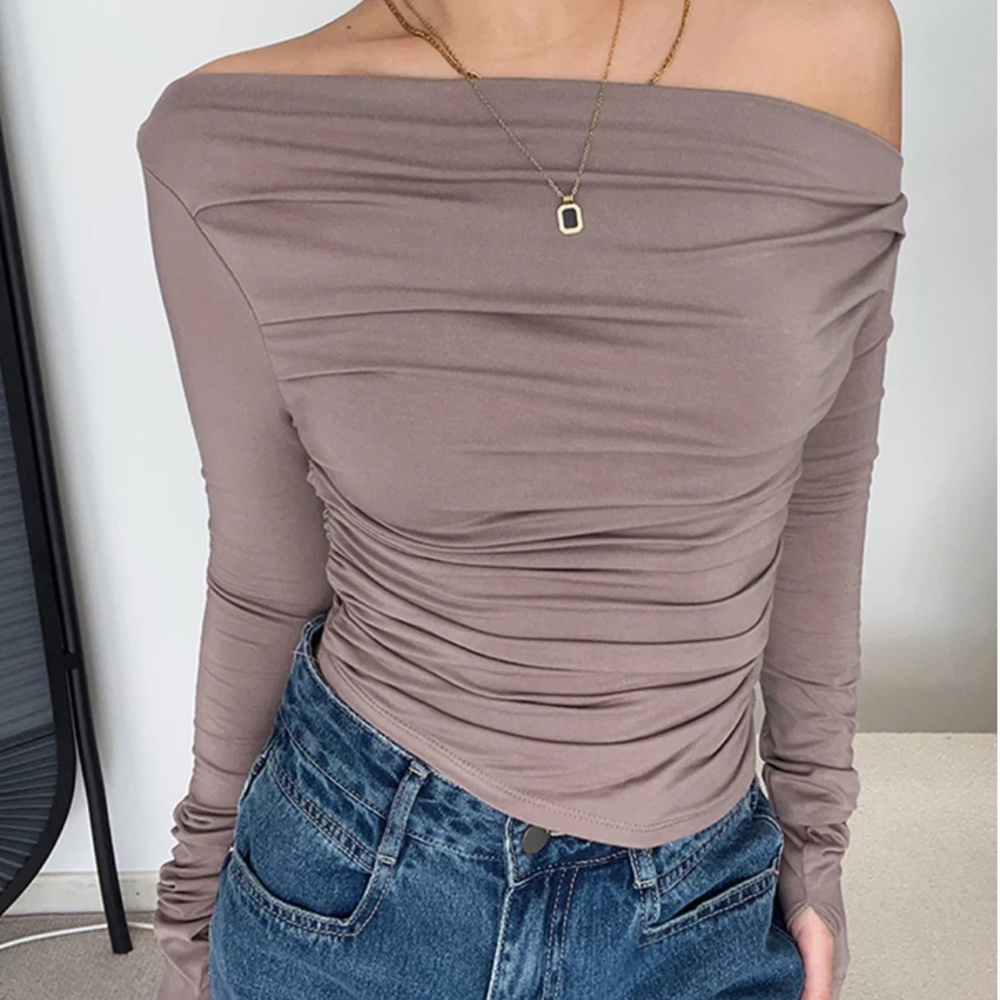 Asymmetrical Off Shoulder Long Sleeve Shirt